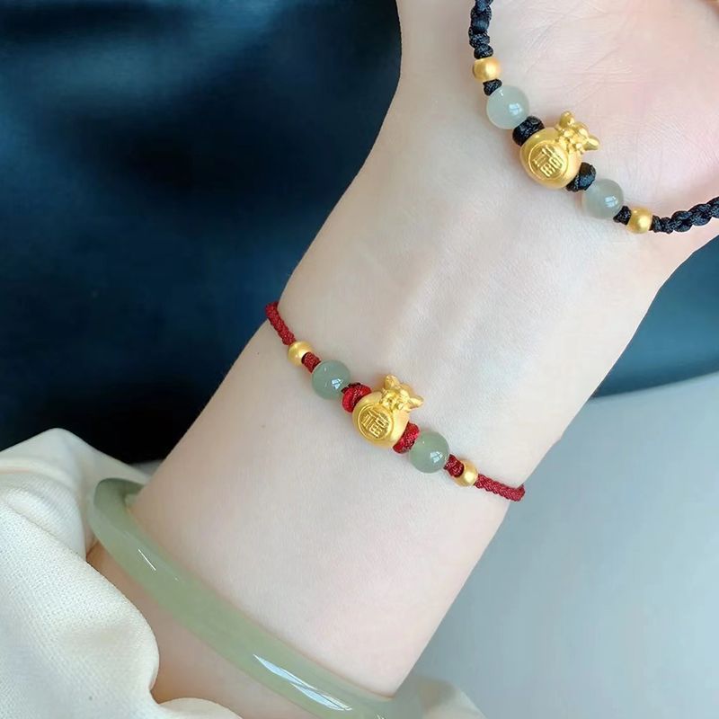 Bracelets tissés avec perles porte-bonheur pour femmes, sac Fu à caractère chinois