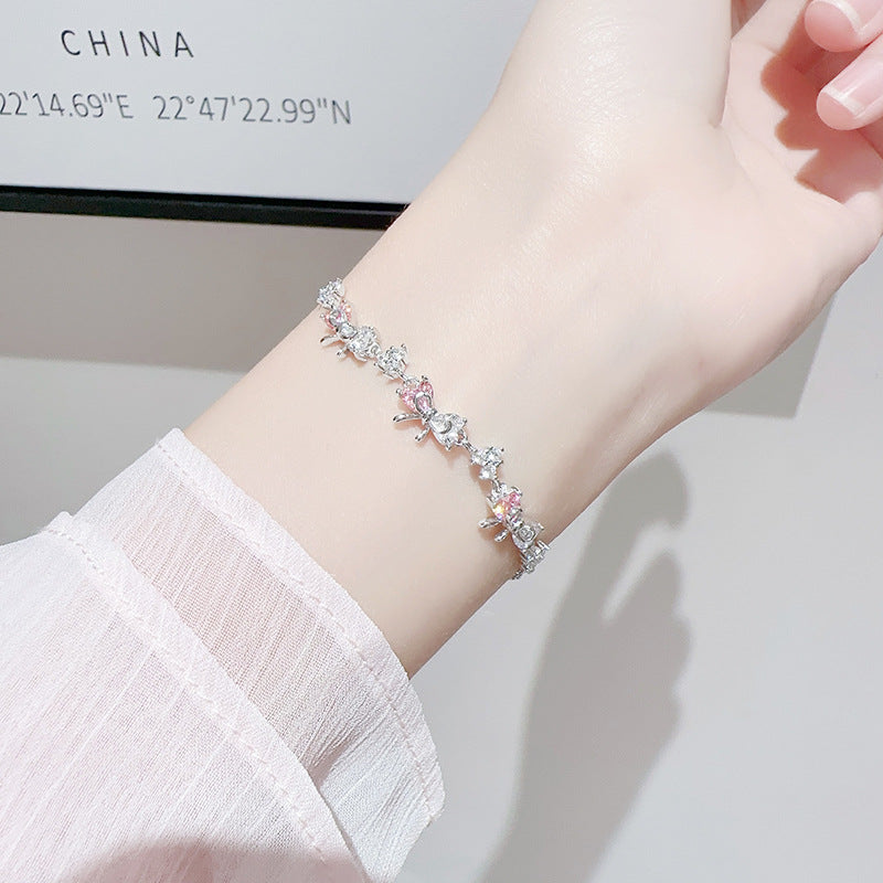 Bracelets lumineux en forme de cœur avec nœud doux et plein de diamants