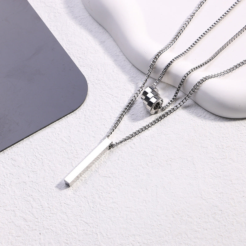 Twin Style Three Rectangular Column Titanium Steel Necklaces