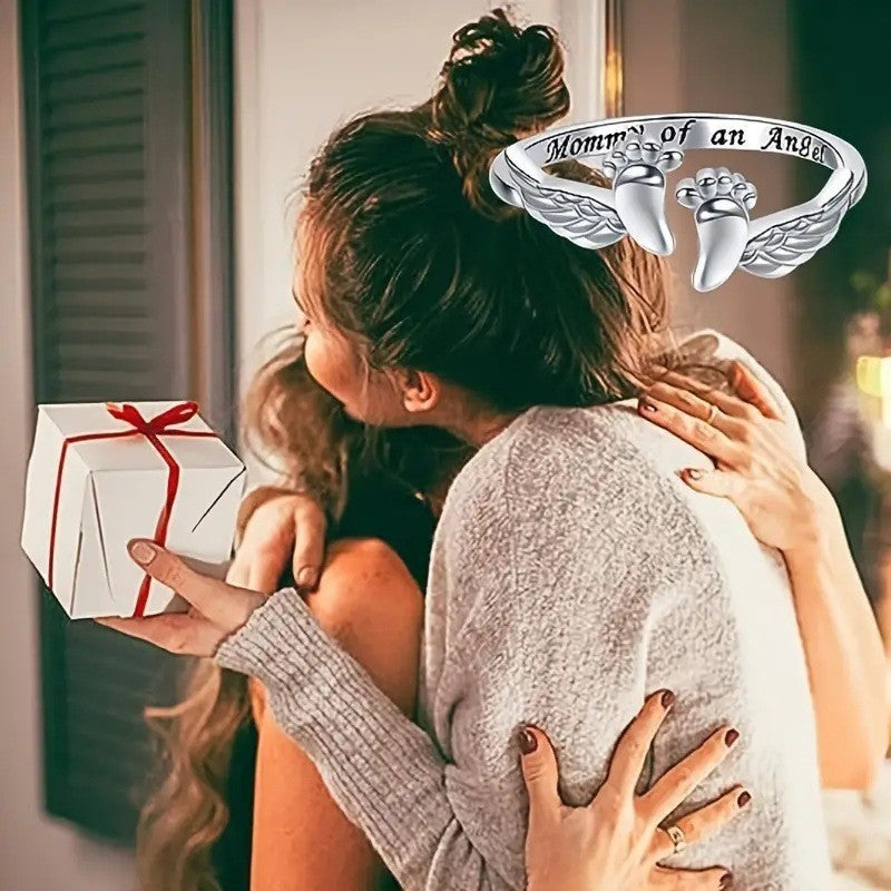 Popular Mom Angel Female Footprints Fashion Ring