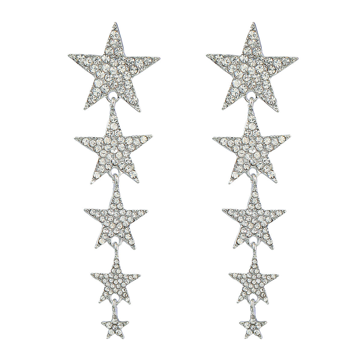 Rhinestone Diamond Five-pointed Star Long Heart Earrings