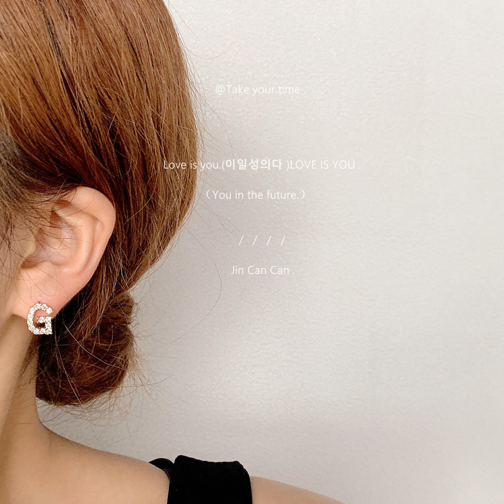 Inlaid Zircon Sier Needle Plated English Alphabet Earrings