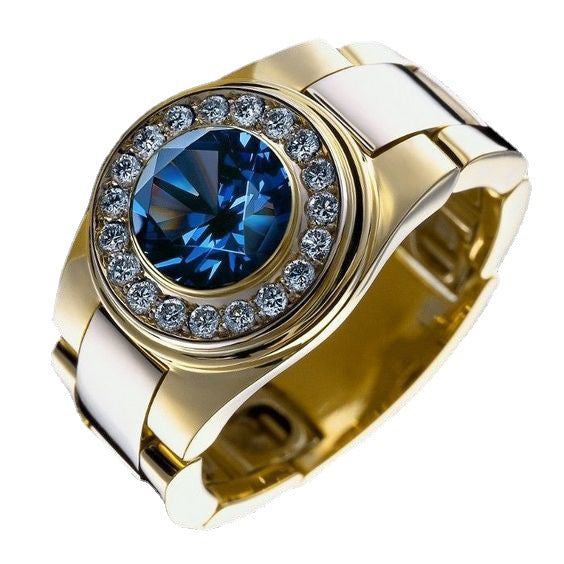 Fashion Popular Inlaid Blue Zircon Hand Rings