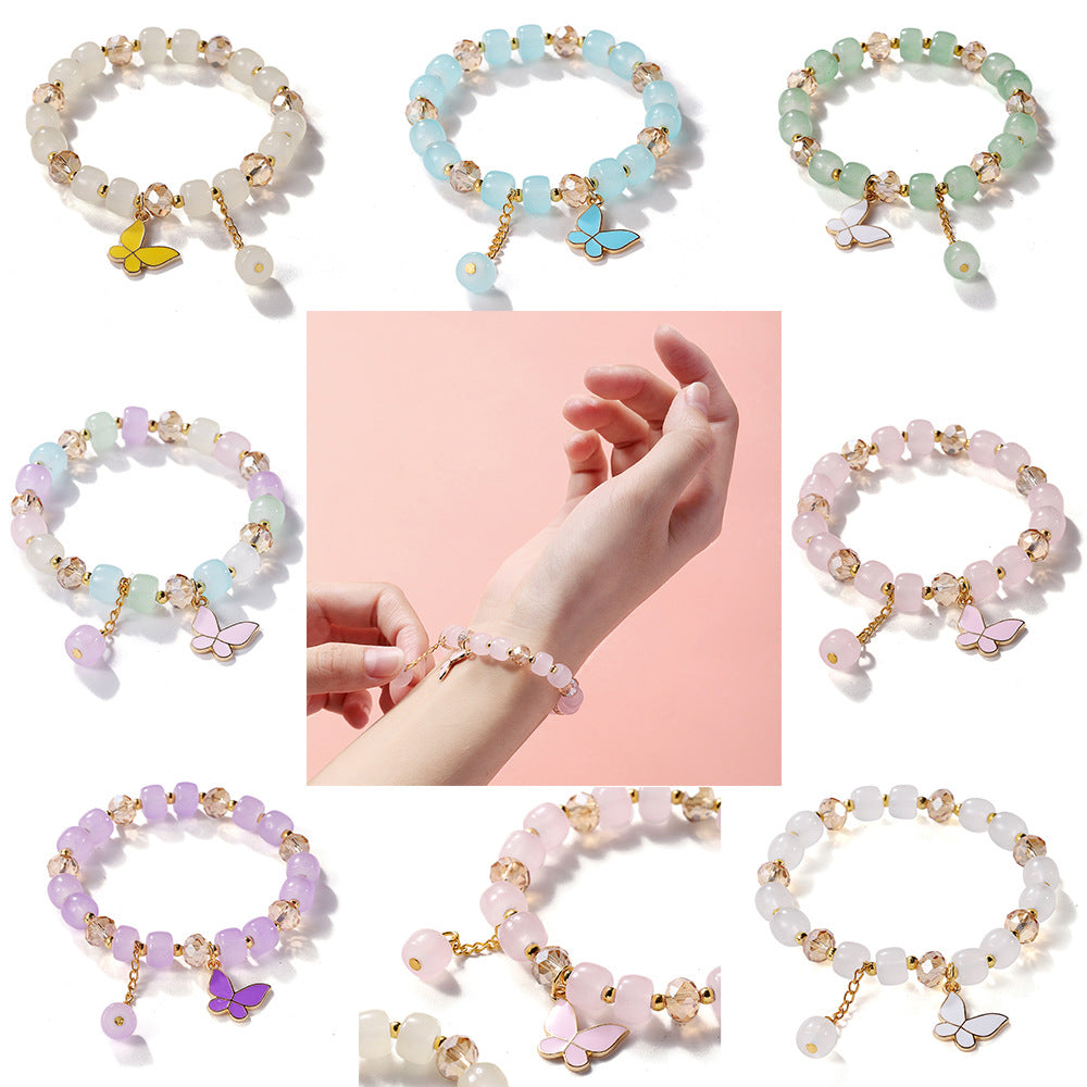 Bracelets féminins en perles de papillon en verre de cristal pour enfants