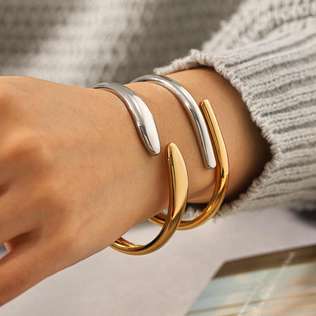 Sier Color Matching Titanium Steel Personality Simple Irregular Bracelets