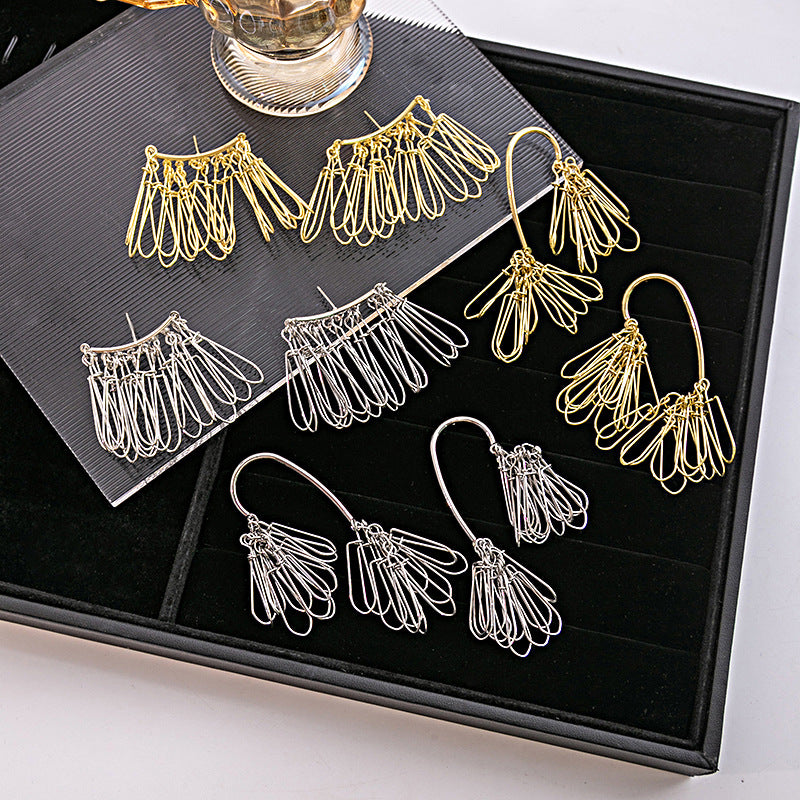 Pine Needle Tassel Minimalist Design Asymmetric Eardrops Earrings