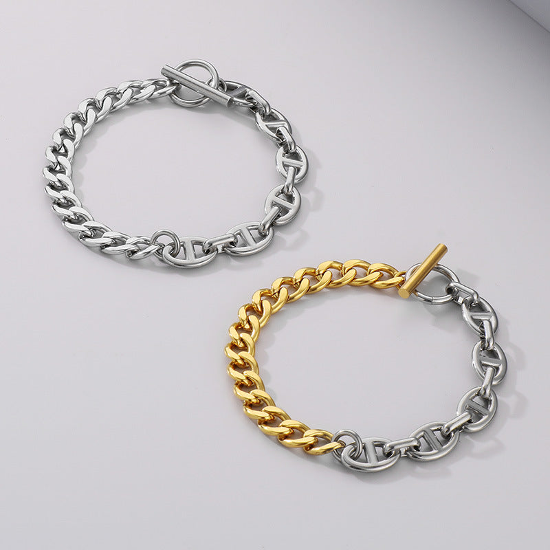 Men's Fashion Trendy Patchwork Double Color Chain Figaro Jewelry Set