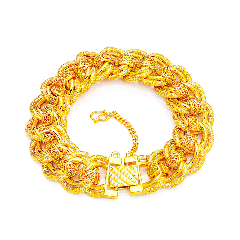 Men's Placer Gold Watch Chain Wide Brim Bracelets