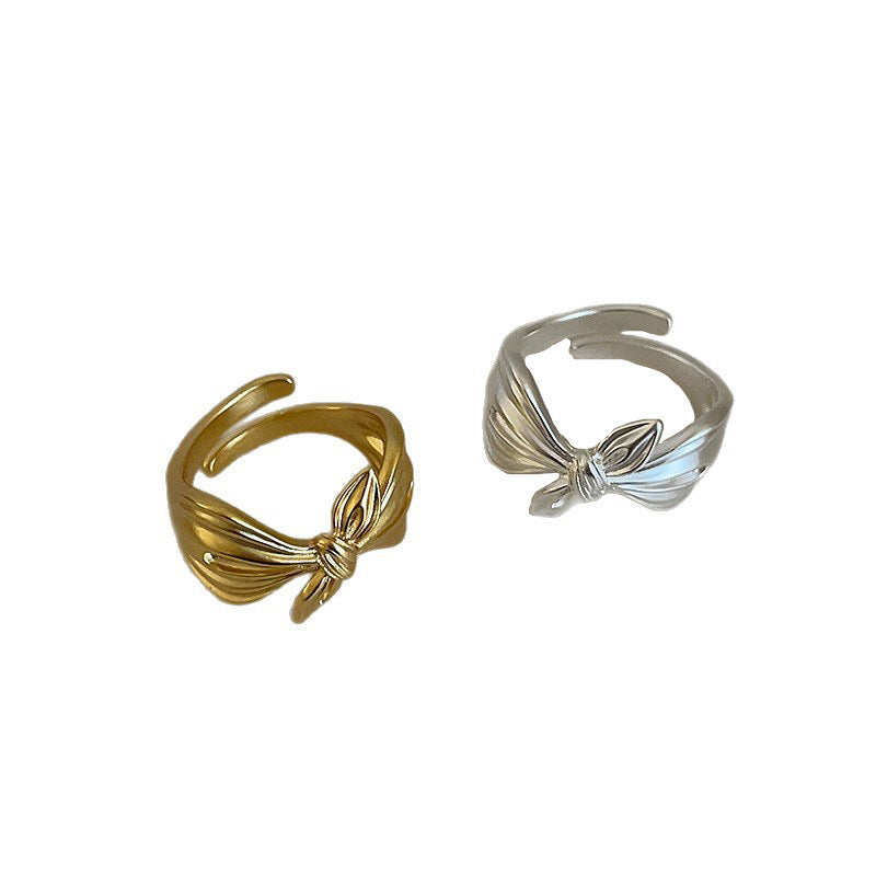 Bow Matte Metal Female Niche Unique Personality Fashion Rings