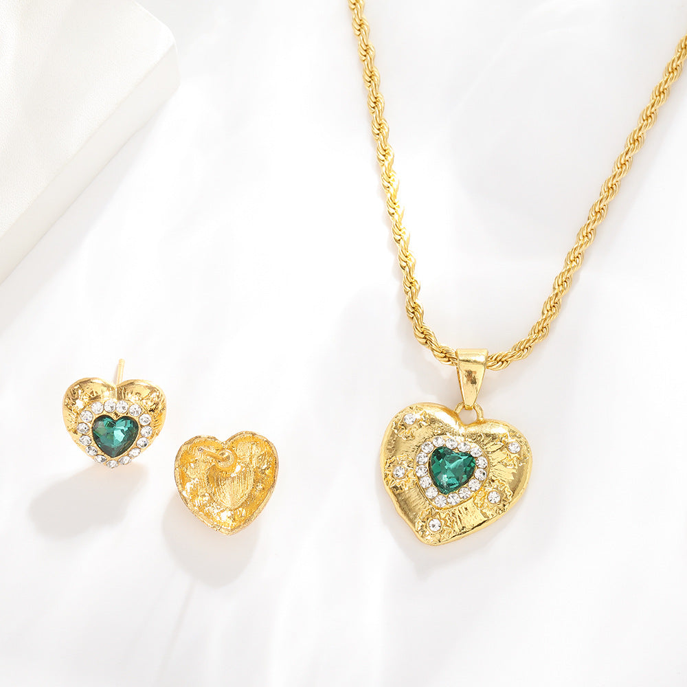 Lava Love Heart-shaped Light Luxury Emerald Jewelry Set