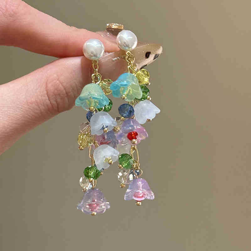 Sier Needle Acrylic Colorful Flower Sweet Earrings