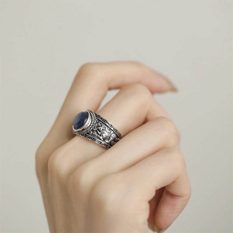 Eyebrows Fu Blue Crystal Female Vintage Rings