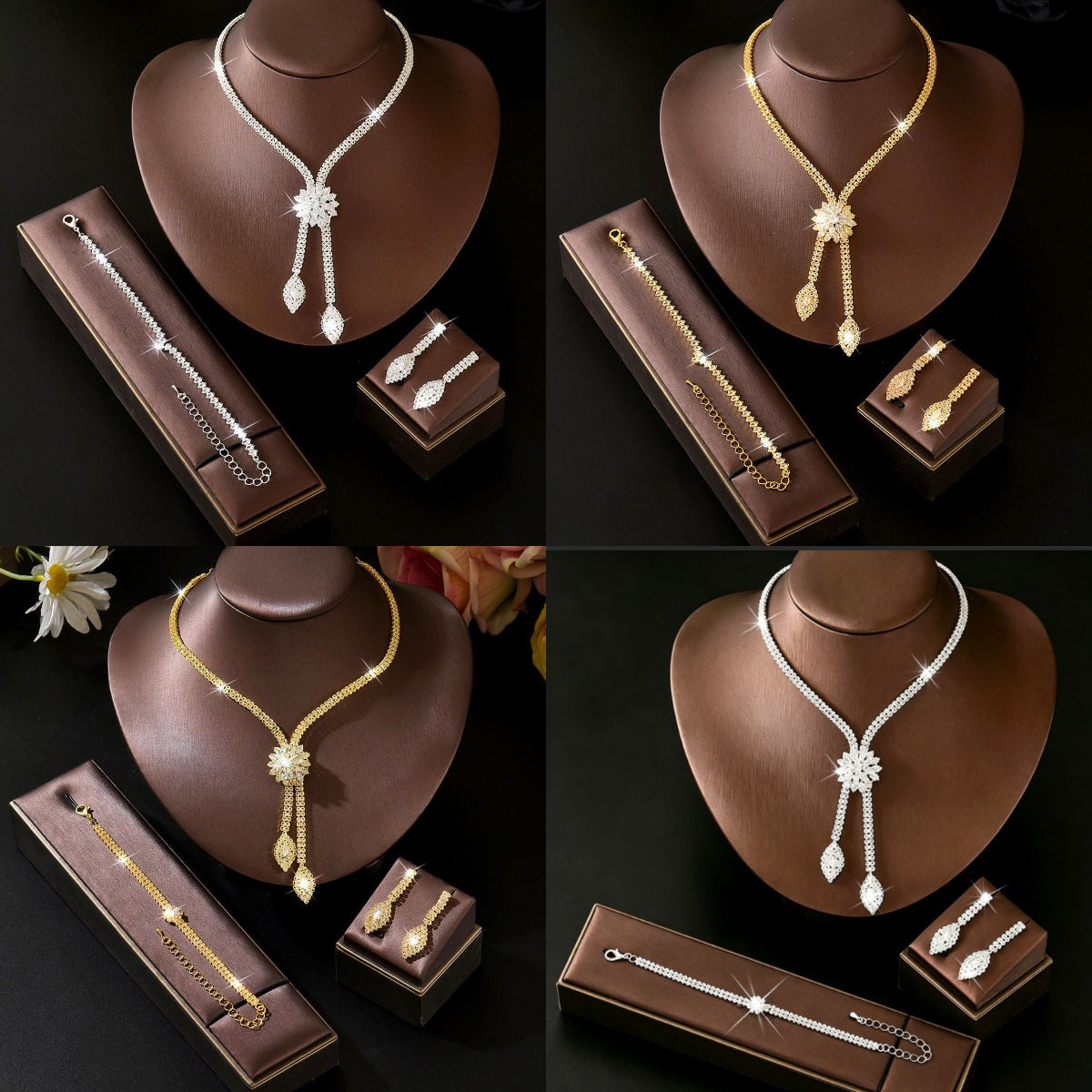 Women's Flower Rhinestone Light Luxury Bridal Wedding Graphy Necklaces