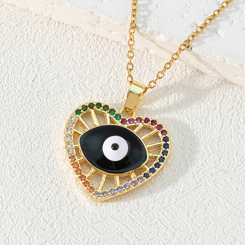 Women's Color Zircon Dripping Devil's Eye Brass Necklaces