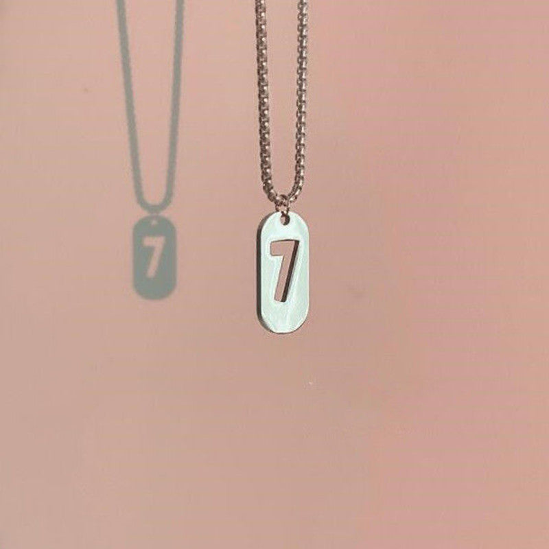 Men's Lucky Number Square Plate Titanium Steel Female Necklace