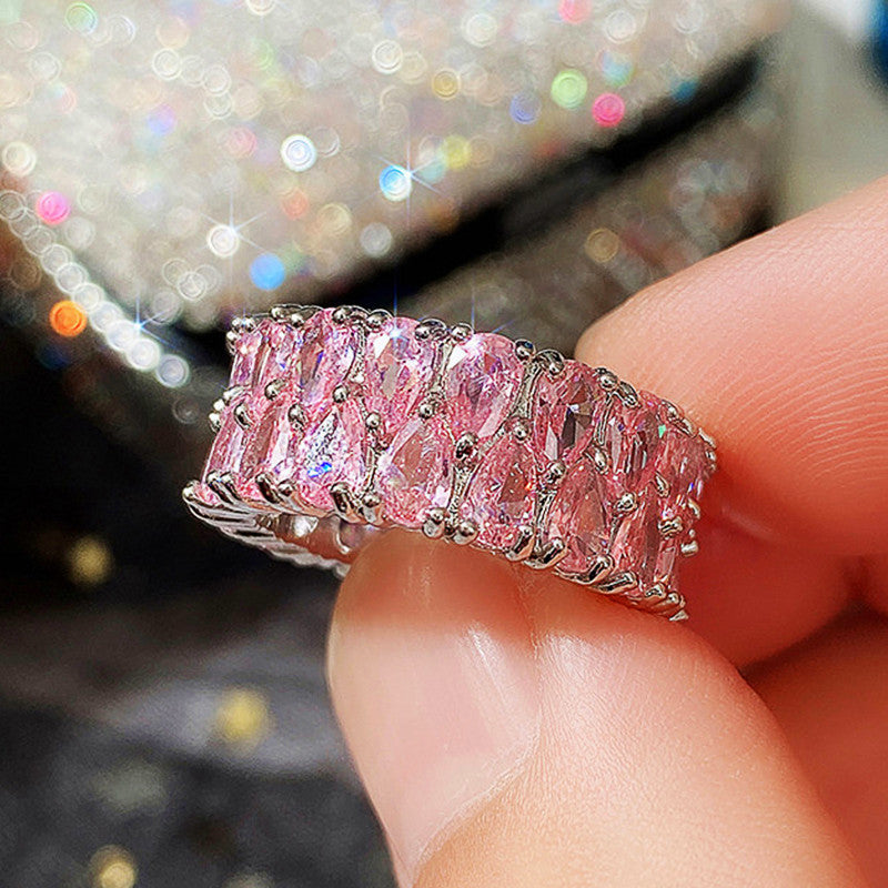 Row Full Rhinestone Zircon Water Drop Ring