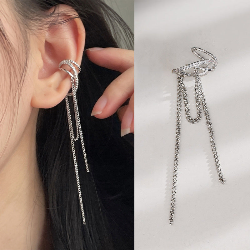 High-grade Long Earless Geometric Tile Chain Ear Clip