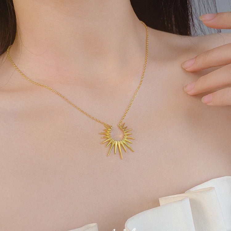 Women's Model Sun Stainless Steel Niche Mid-length Necklace