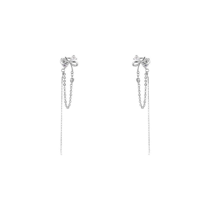 Zircon Bow Female Light Luxury Minority Design Sense Tassel Ear Clip