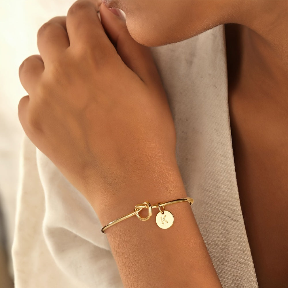 Women's Letter Round Plate Knotted Open-ended Color Retention Bracelet