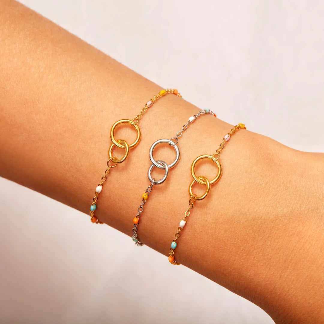 Bracelets d'amitié à double goutte d'huile en argent sterling pour femmes