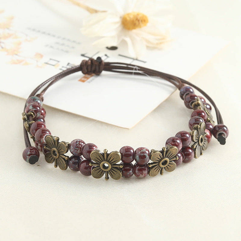 Vintage Clover Ceramic Hand-woven Girlfriend Gifts Carrying Bracelets