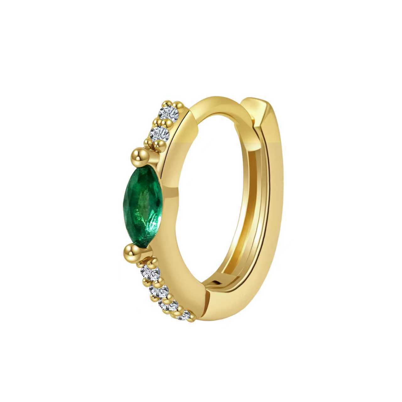 Gold Clip Female Temperament Wild Inlaid Emerald Zircon Earrings