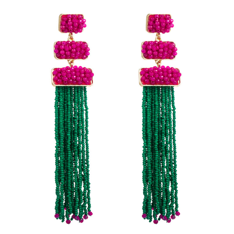 Women's Exaggerated Trendy Bohemian Style Bead Long Earrings