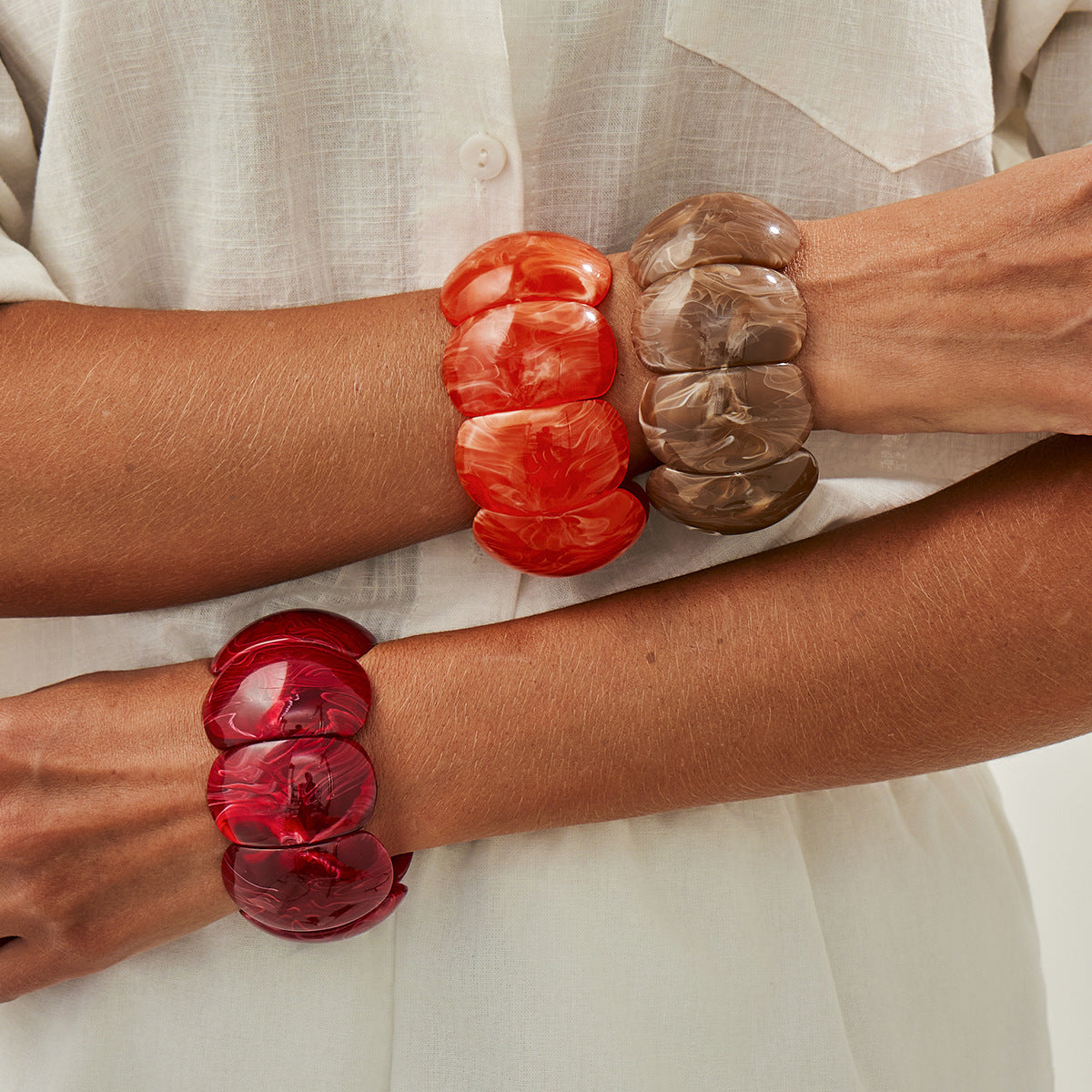 Blooming Resin Exaggerated Acrylic Arc Stitching Bracelet