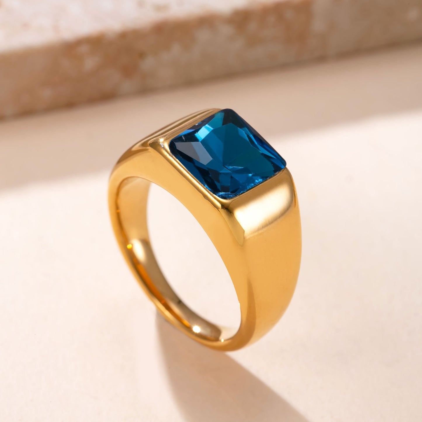 Stainless Steel Casting Square Zircon Light Luxury Rings