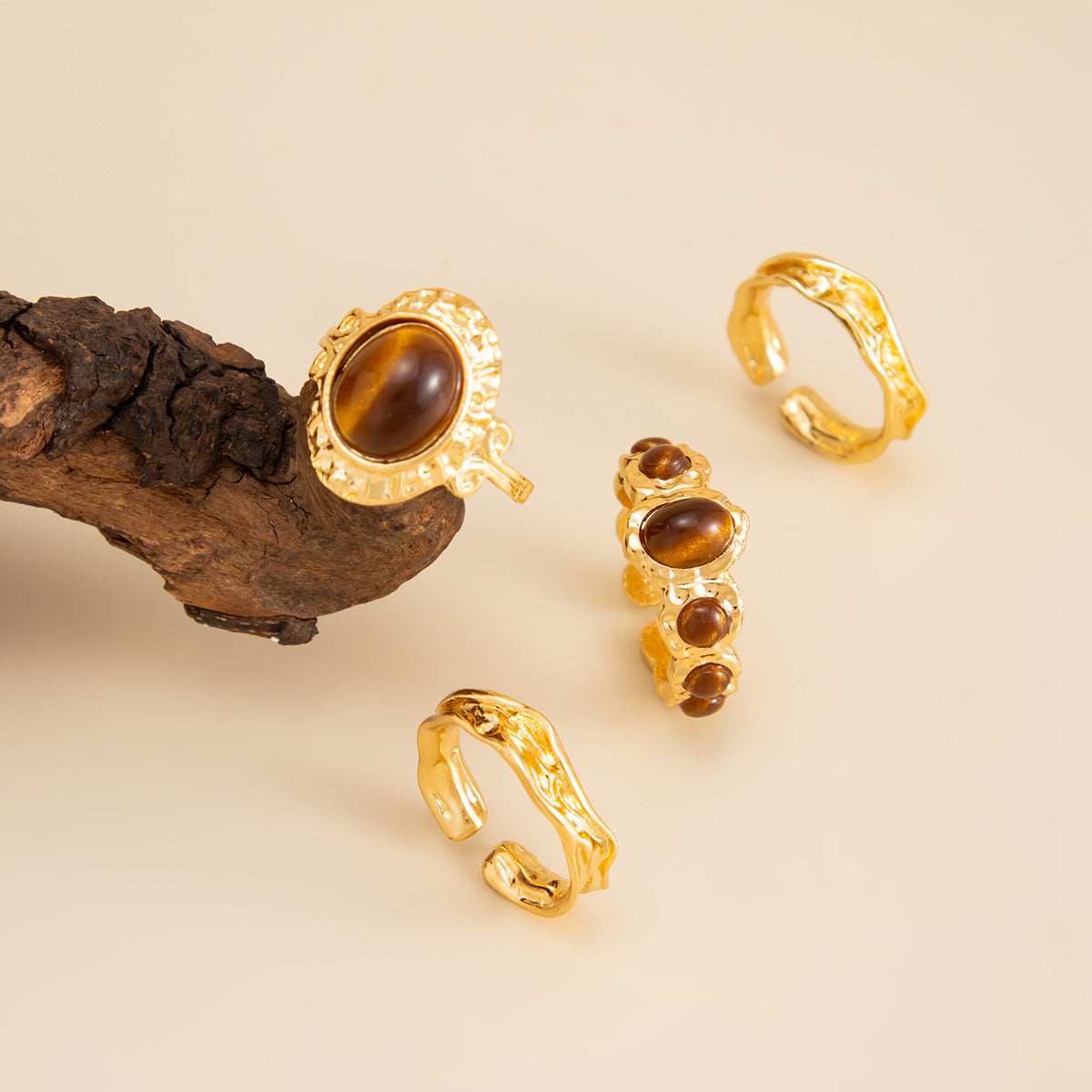 Retro Style Gemstone Tigereye Fashion Metal Ring