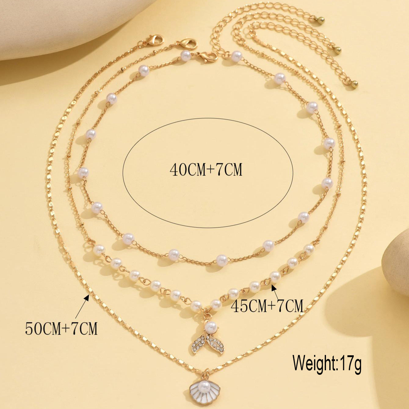 Women's Fishtail Shell Clavicle Chain Casual Fashion Pearl Three-piece Necklaces