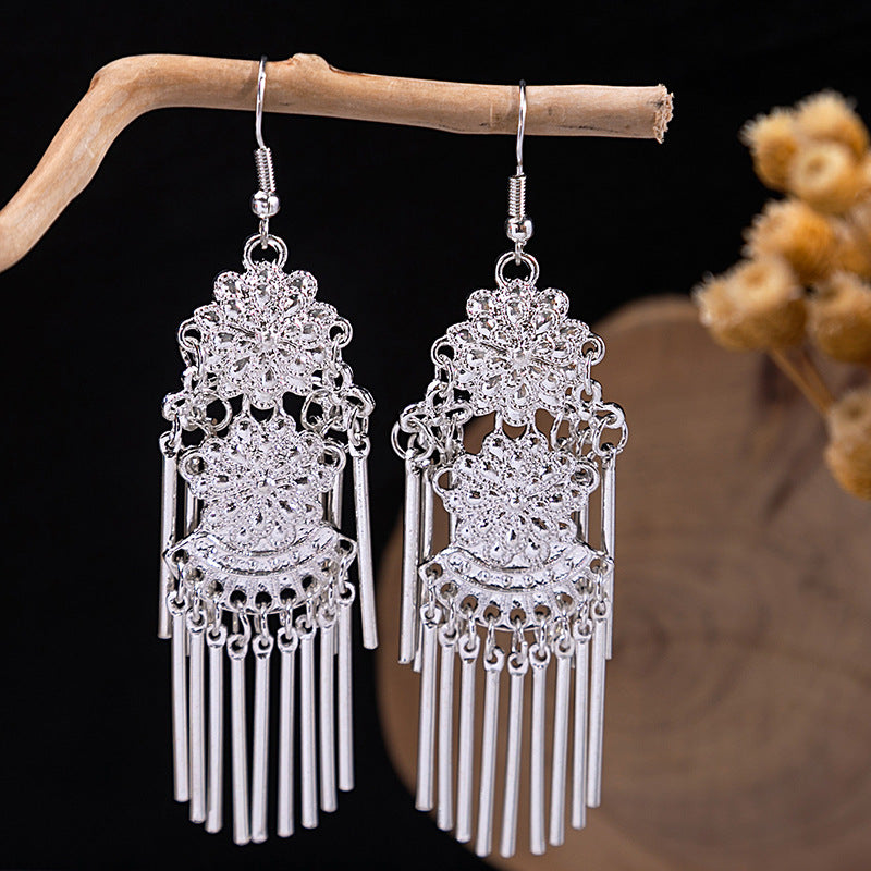 Sier Minority Ethnic Style Personalized Bohemian Flower Earrings