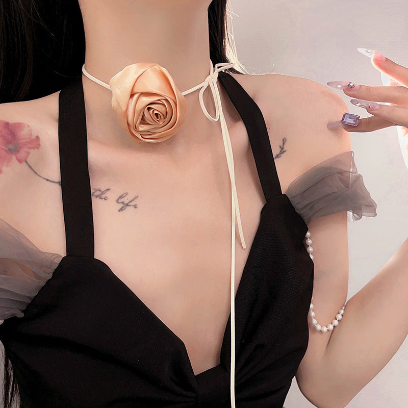 Pure Rose Handmade Collar Wrist Flower Silk Necklaces