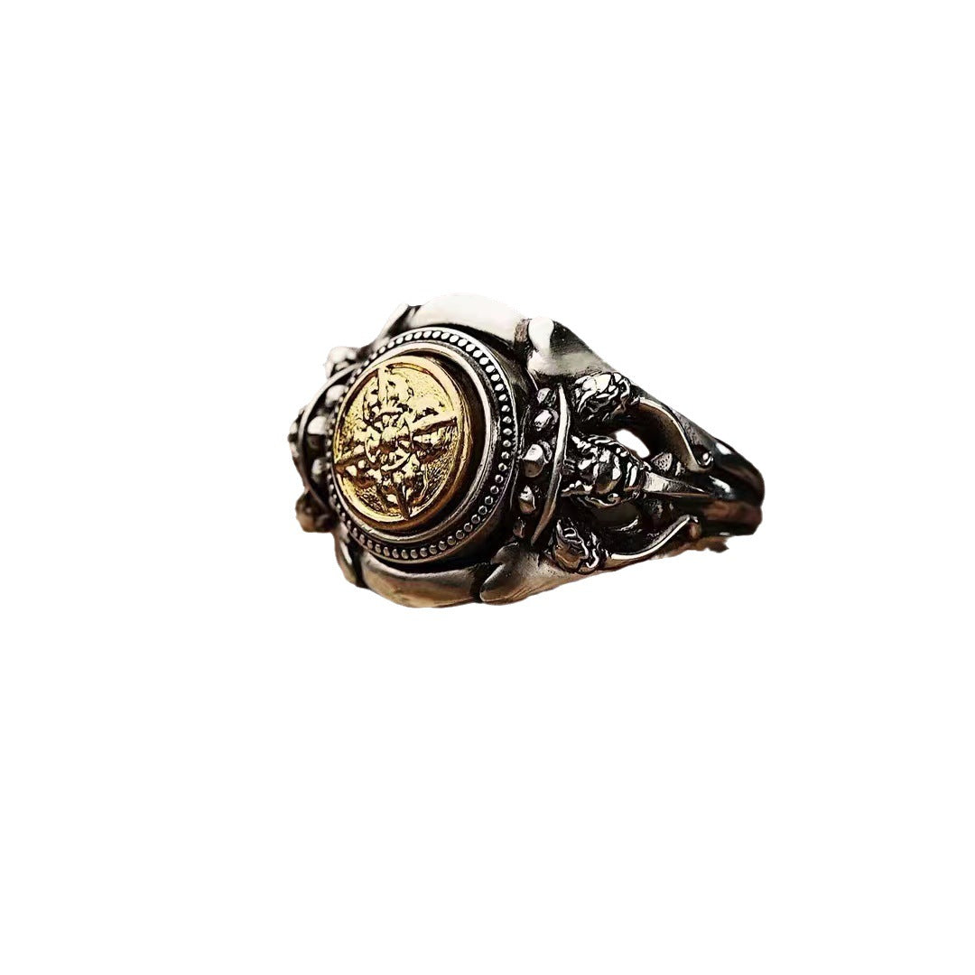 Men's Sier Lotus Capricorn Trendy Domineering Personalized Rings