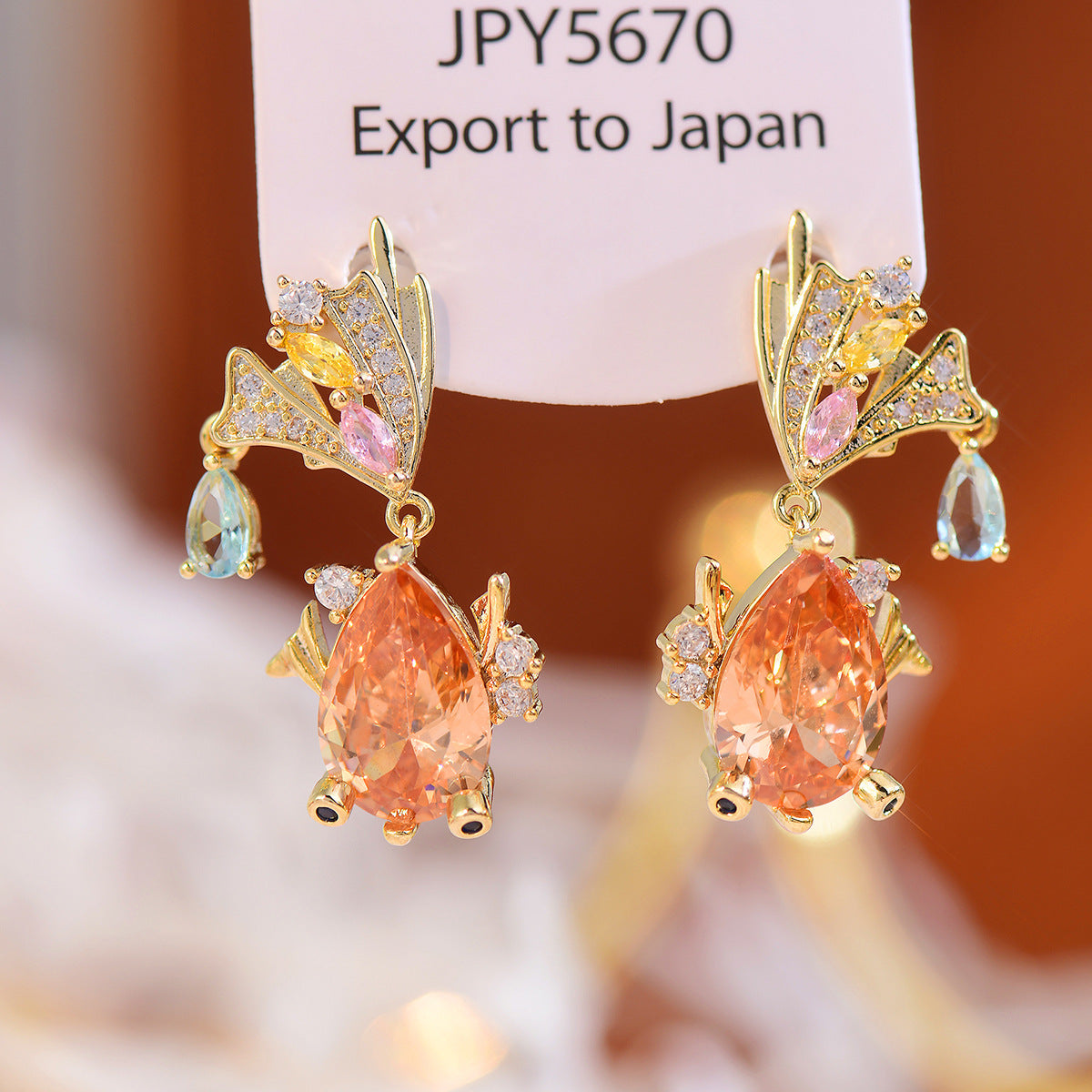 Entry Lux Design Color Zircon Water Drops Earrings