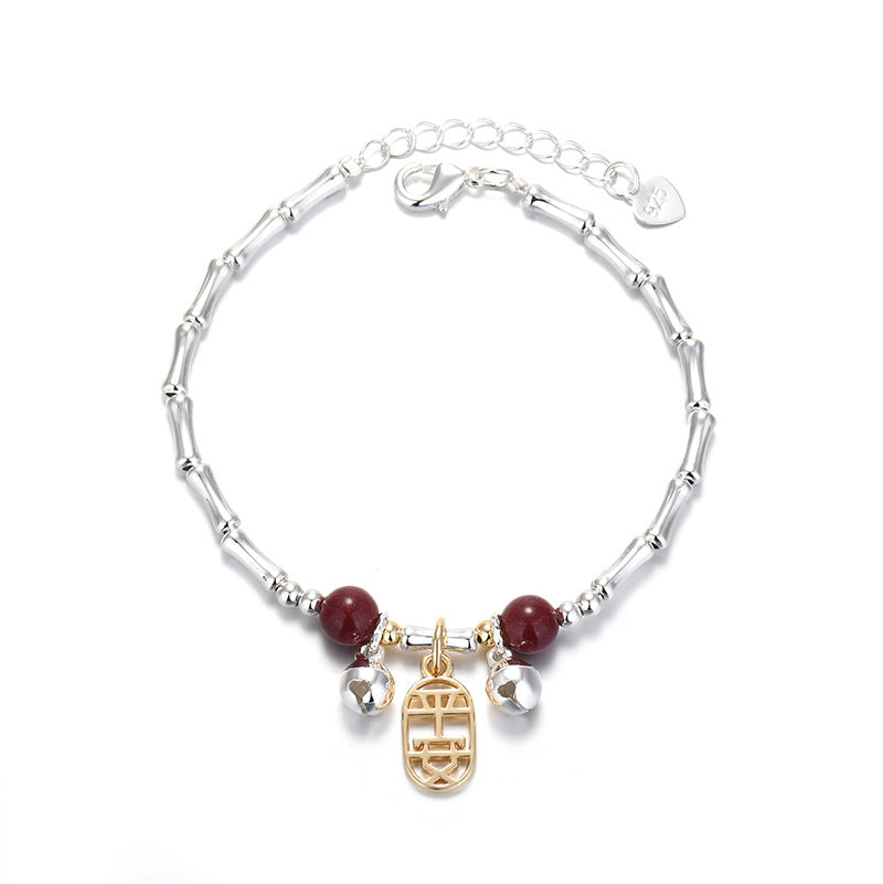 Bracelets de séparation de couleurs en forme de cloche en bambou Ping An Cinabar pour femmes