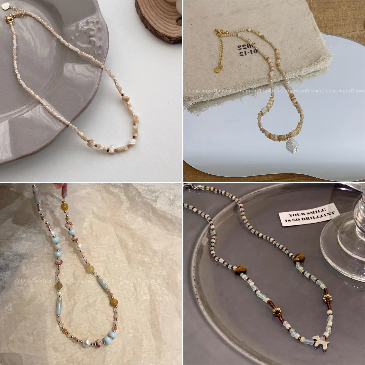 Women's Champagne Beaded Design Sense Classic Style Clavicle Necklace