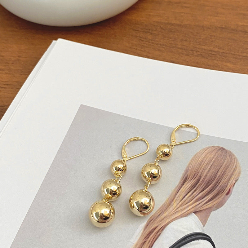 Boucles d'oreilles à pendentif trois boules d'or pour femmes, boucles d'oreilles françaises de haute qualité