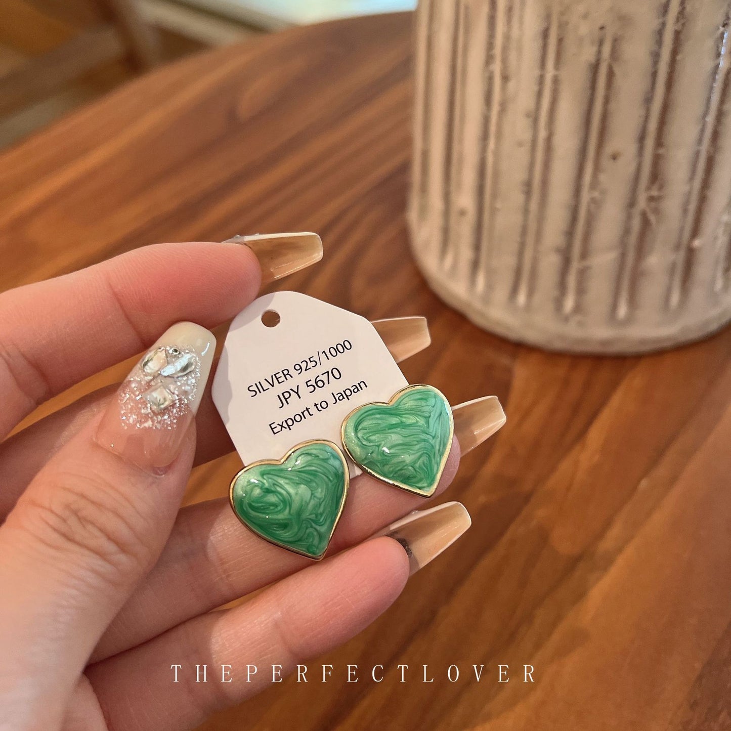 Women's Green Drip Glazed Enamel Love Heart Earrings