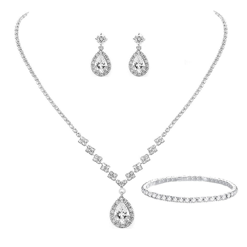 Bridesmaid Prom Costume Rhinestone Bridal Wedding Metal Jewelry Set