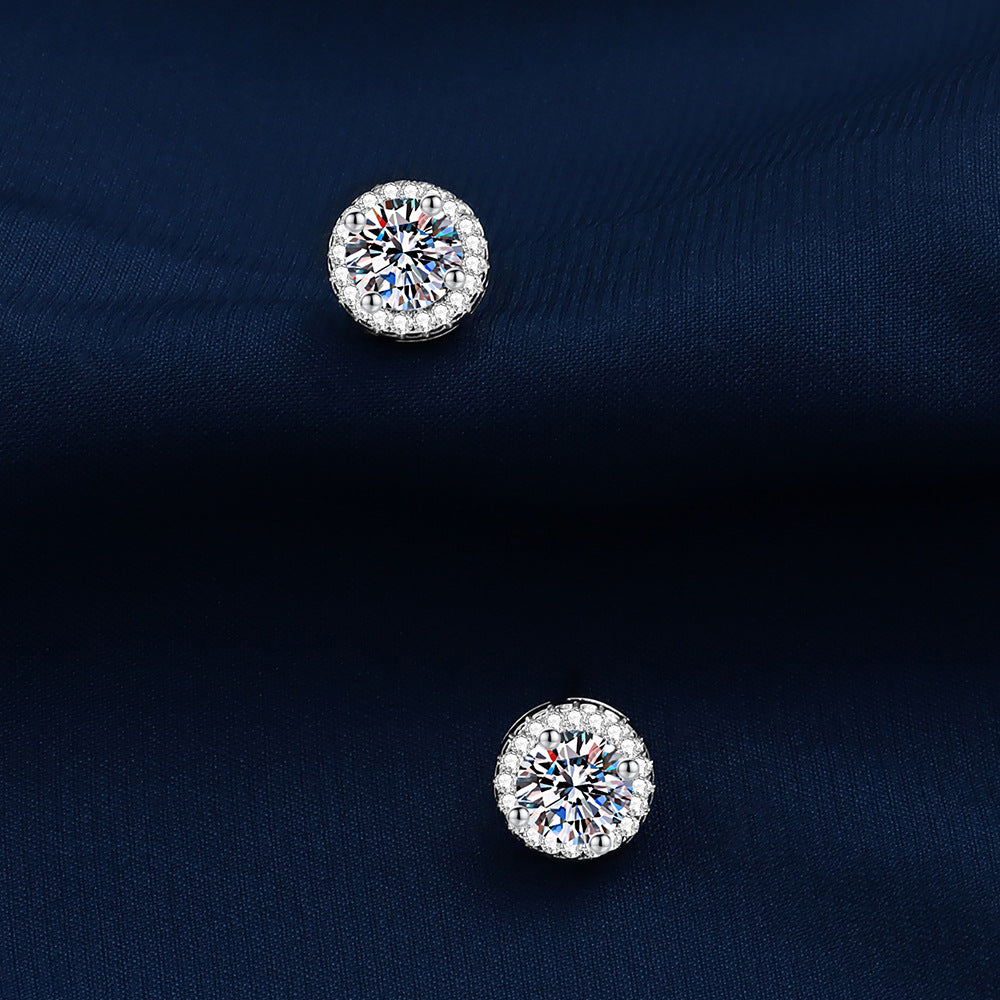 Imitation Moissanite Karat Inlaid Full Diamond Round Bag Earrings