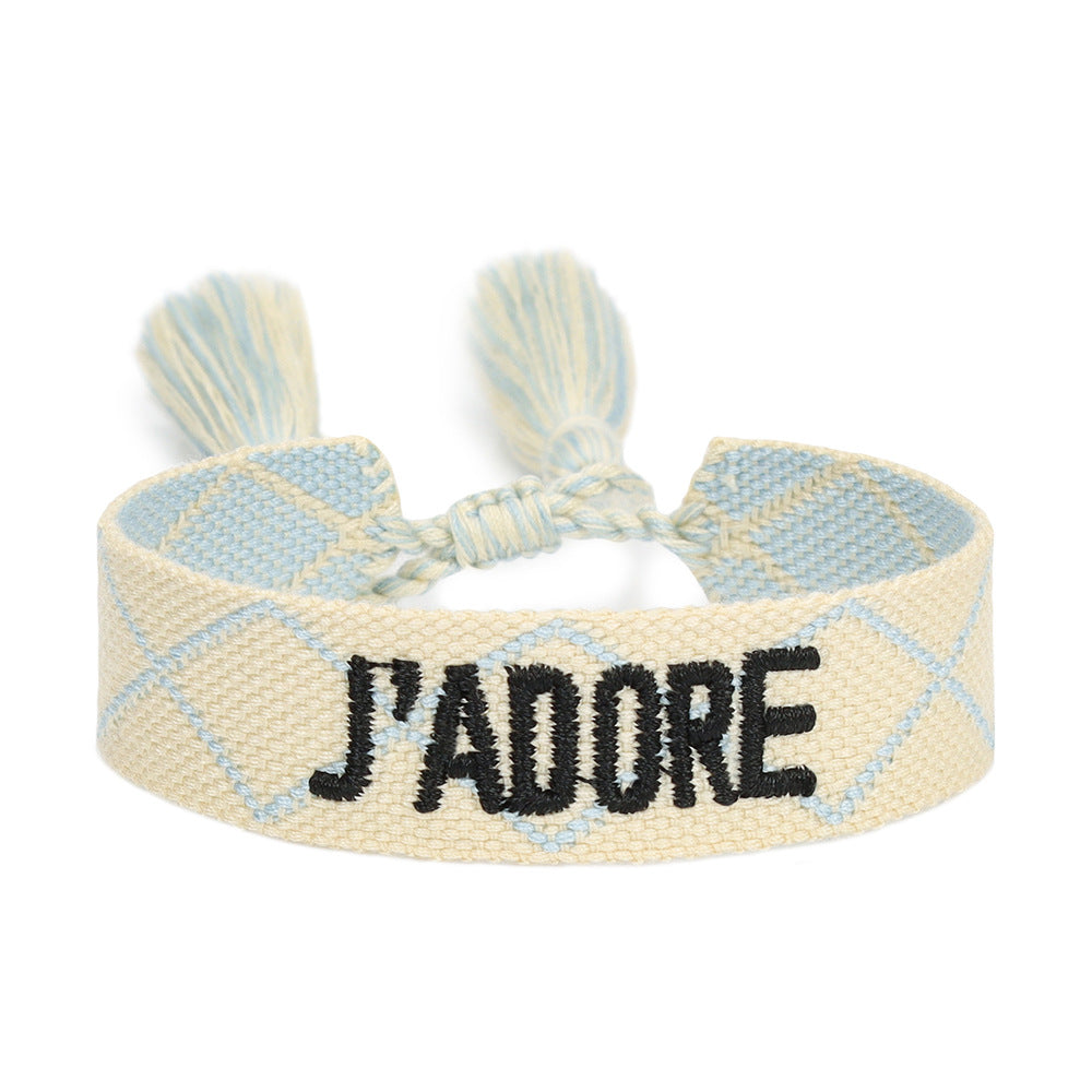 Women's Embroidered Letter Ribbon Carrying Strap Hand Bracelets