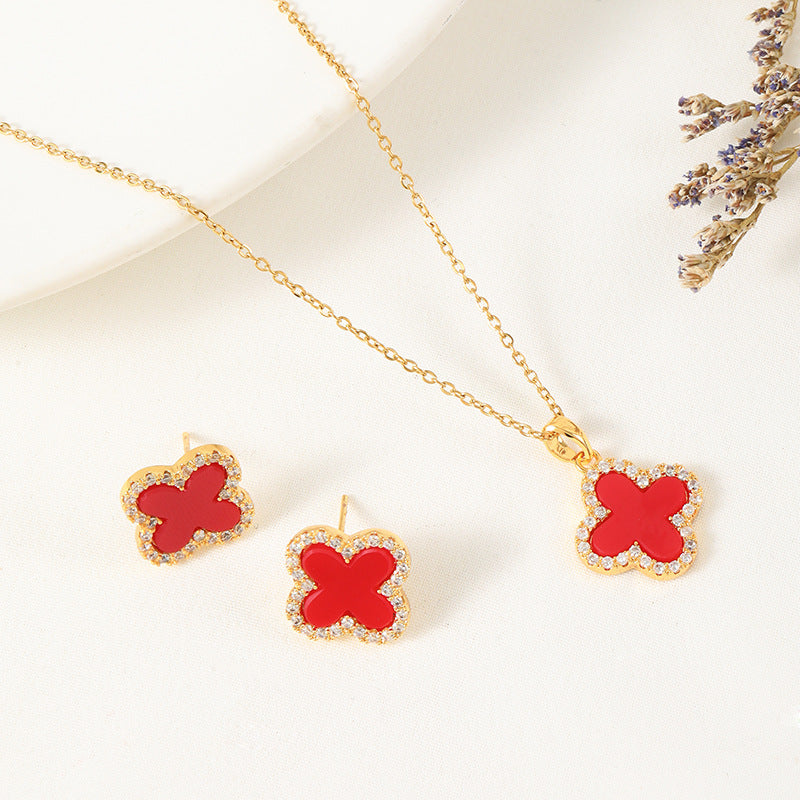 Fashion Four-leaf Clover Suit Inlaid Zircon Jewelry Set