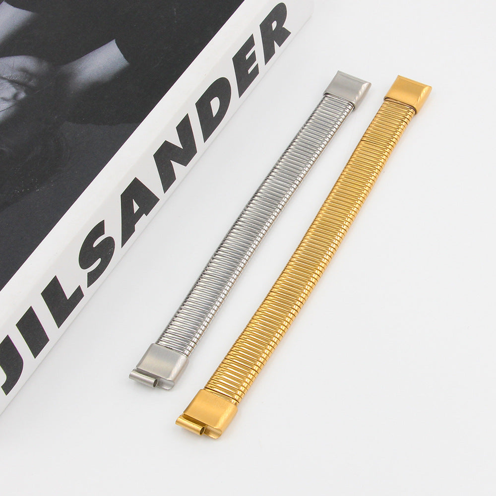 Decorative Stainless Steel Finishing Polish Magnetic Snap Elastic Wide Surface Bracelets