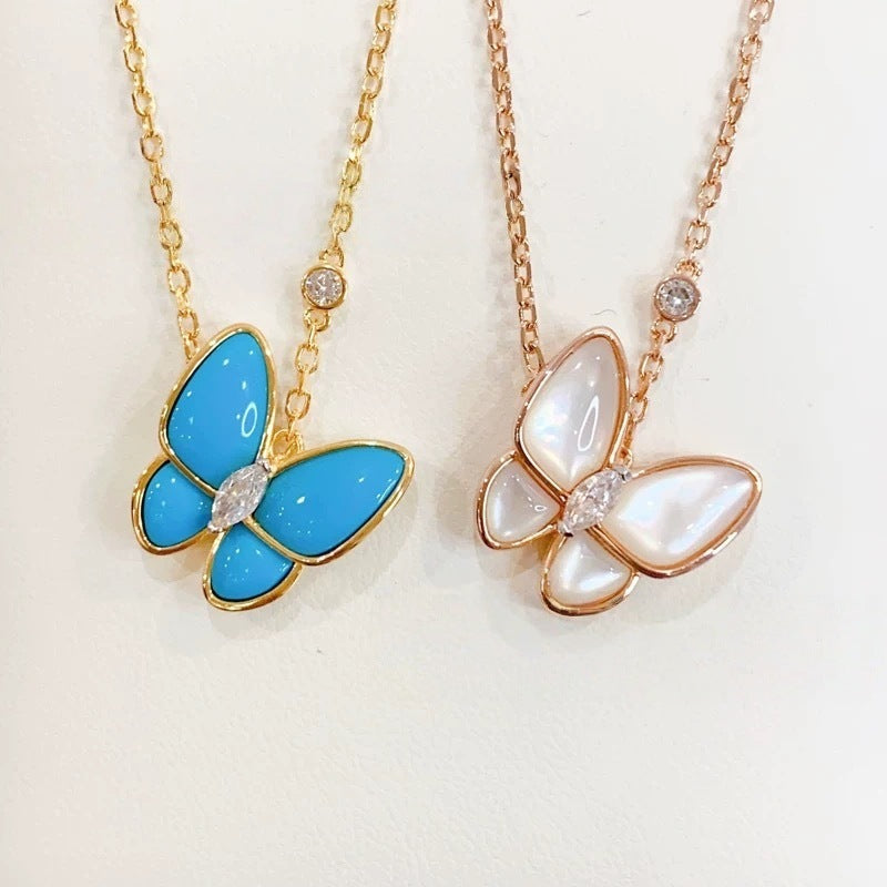 Women's Colorful Crystals Butterfly Copper Alloy Rose Gold Plated Fashion Clavicle Necklace