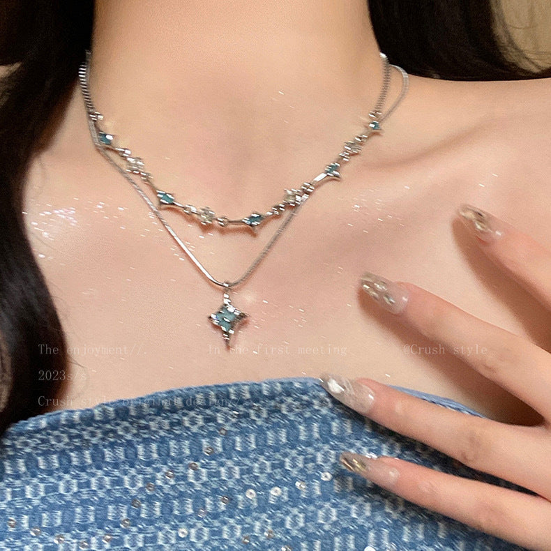 Ice Crystal Butterfly Female Sweet Cool Hot Design Sense Necklace