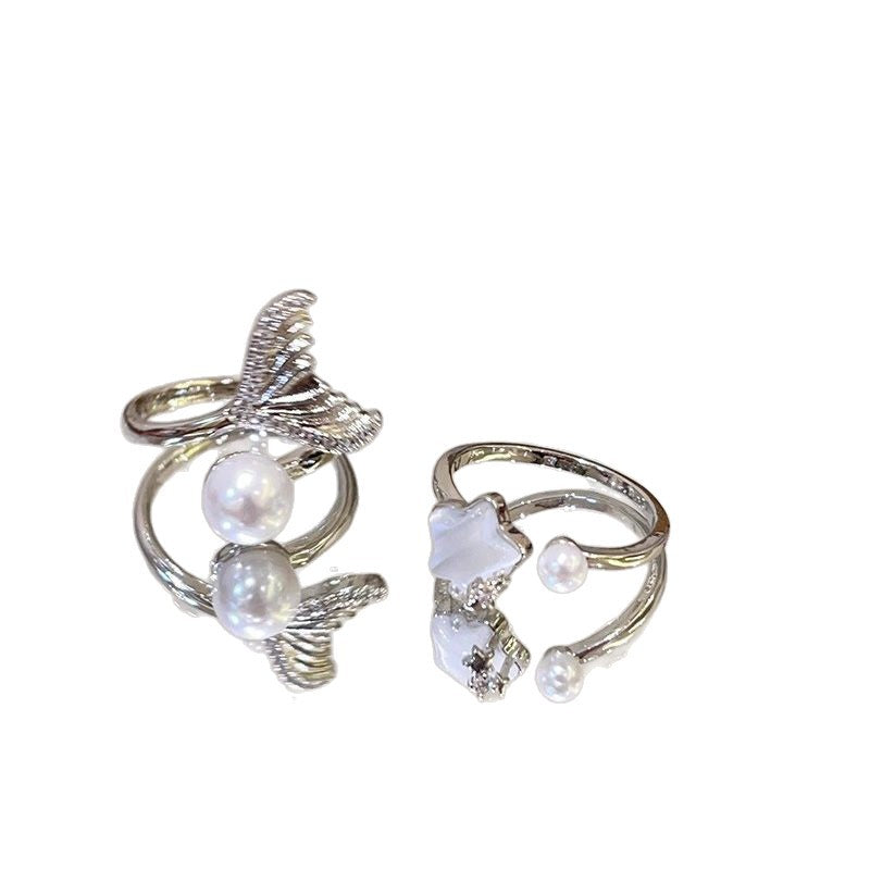 Women's Pearl Exquisite Light Luxury Minority High-grade Unique Twin Index Ring