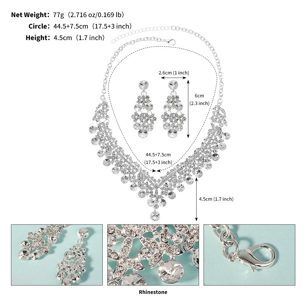 Women's Banquet Party Dress Two-piece Luxury Rhinestone Bridal Jewelry Set