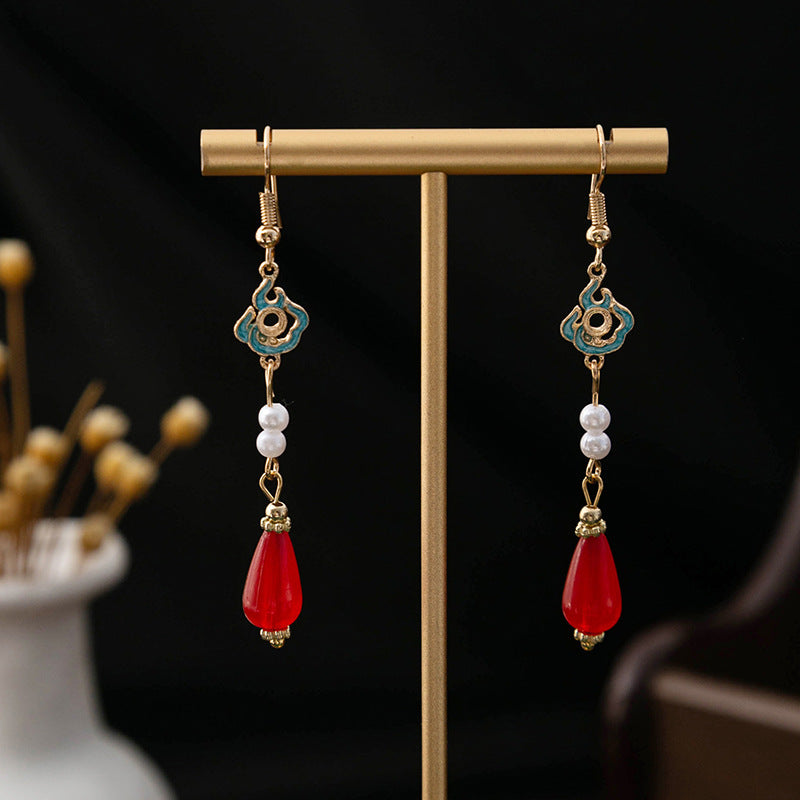 Selection Of Chinese Ancient Style Beaded Long Fringe National Hollow Earrings